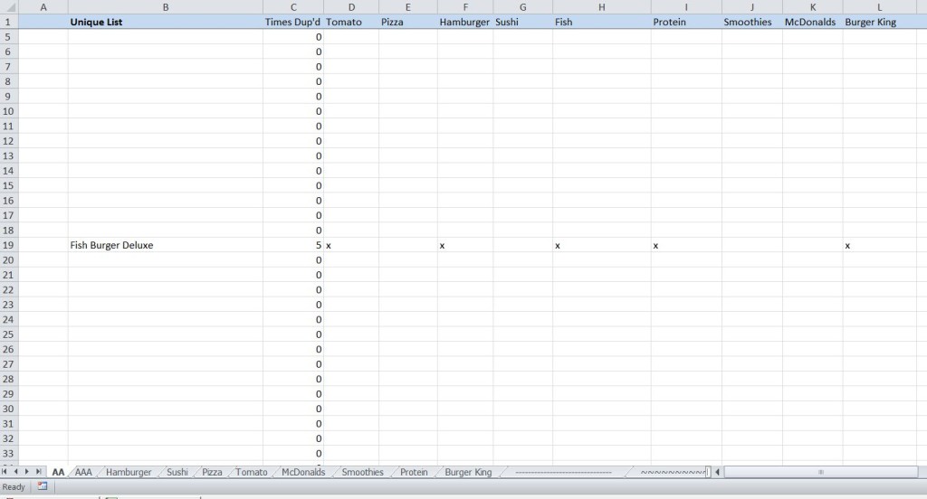 Delete duplicate cells in excel across tabs